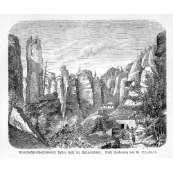 "Adersbacher-Weckelsdorfer Felsen (mit der Sennerhütte). Nach Zeichnung von G. Täubert."