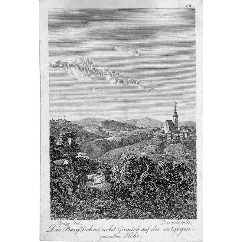 "Die Burg Dohna nebst Gamich auf der entgegen gesezten Höhe. 12."