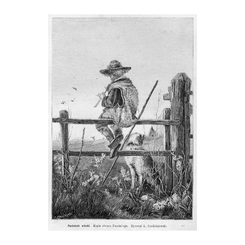 "Pastuszek włoski. Kopia obrazu Passini'ego. Rysował L. Goździejewski. 187"