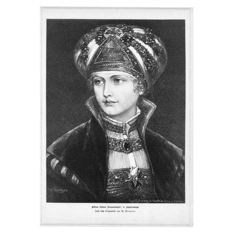 "Album schöner Frauenköpfe: 8. Studienkopf. Nach dem Oelgemälde von W. Menzler."