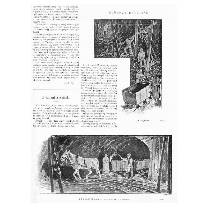 "Dąbrowa górnicza. W kopalni. (2518). Pociąg konny. Rysował z natury J. Ryszkiewicz. (2507)"