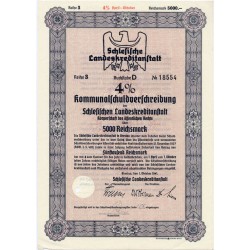 Schlesische Landeskreditanstalt. Reihe 3. 4% Kommunalschuldverschreibung 5000 Reichsmark. Breslau / Wrocław 1.10.1941