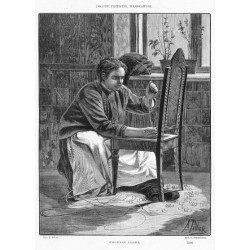 Wyplatanie krzeseł / "WYPLATANIE KRZESEŁ. Rys. K. Pillati. Ryt. S. Antoszewicz. 7596"