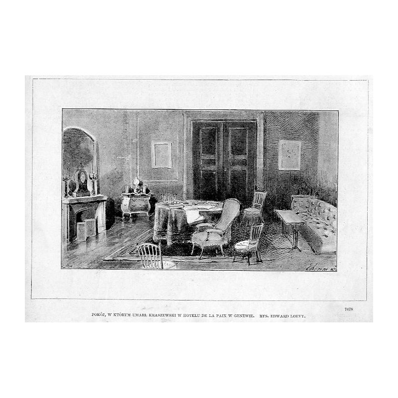 Genewa Hotel de la Paix miejsce śmierci Józefa Ignacego Kraszewskiego / [1] "POKÓJ W KTÓRYM UMARŁ KRASZEWSKI W HOTELU DE LA PAIX