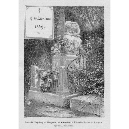 "Pomnik Fryderyka Szopena na cmentarzu Père-Lachaise w Paryżu. Rysował J. Axentowicz."
