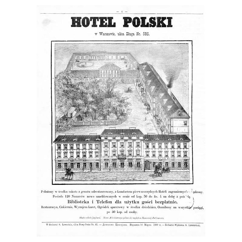 Hotel Polski w Warszawie / "HOTEL POLSKI  w Warszawie, ulica Długa Nr. 585. [...]"
