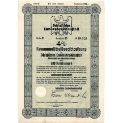 Schlesische Landeskreditanstalt. Reihe 2. 4% Kommunalschuldverschreibung 500 Reichsmark. Breslau / Wrocław 1.10.1940