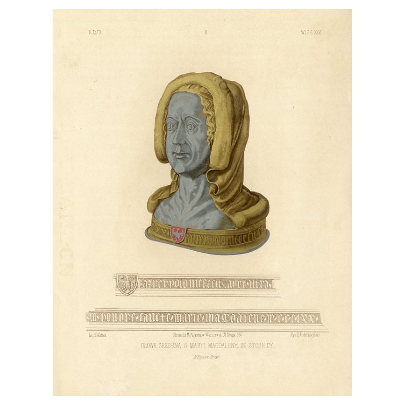 Relikwiarz Stopnica / "GŁOWA SREBRNA S. MARYI MAGDALENY, ZE STOBNICY. R.1370 R. WIEK XIV."