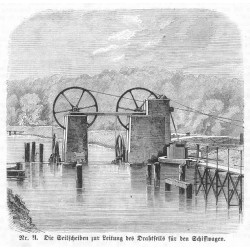 "Ein deutscher Trollhätta-Canal." [1] "Nr. I. Uebergang vom Canal zur Schiffwagenbahn bei Buchwalde." [2] "Nr. II. Die Seilsche