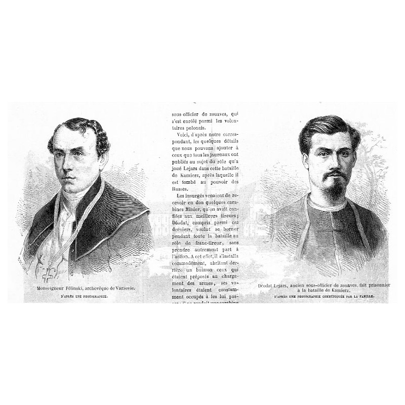 [1] "Monseigneur Félinski, archevêque de Varsovie. D'APRÉS UNE PHOTOGRAPHIE." [2] "Déodat Lejars, ancien sous-officier de zouav