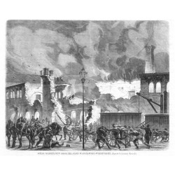 Pożar warsztatów Drogi Żelaznej Warszawsko-Wiedeńskiej. (Rysował z natury Kossak) / "POŻAR WARSZTATÓW DROGI ŻELAZNÉJ WARSZAWSKO-