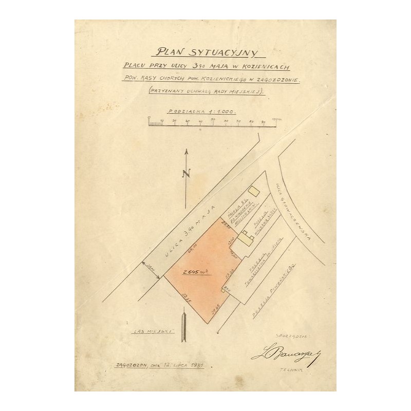 Zestaw 4 planów lokalu Powiatowej Kasy Chorych Powiatu Kozienieckiego w Zagożdżonie z 1931