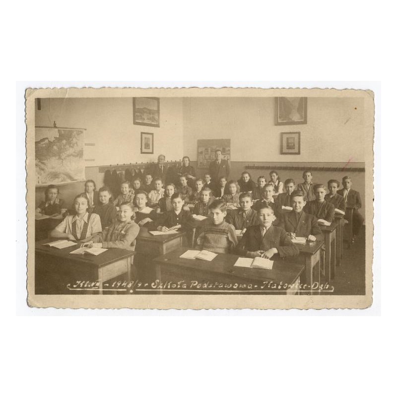 "Kl. VII - 1948/9 - Szkoła Podstawowa - Katowice-Dąb" ("Własność Janina Kula. Klasa VII. [...]")
