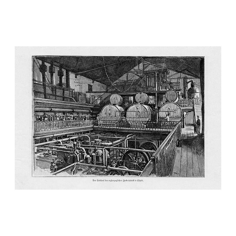 "Der Sudsaal der erzherzoglichen Zuckerfabrik in Chybi."