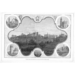 "Widok miasta Sandomierza od strony Zawichosta (północnéj). Katedra. Ratusz. Brama Opatowska. Dom Długosza. Dominikanie."