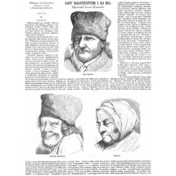"GŁOWY CHARAKTERYSTYCZNE Z NAD BUGA. Rysował Leon Kunicki. [1] Stary włościanin. [2] Parobczak podochocony. [3] Żebraczka."