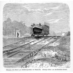 "Übergang vom Kanal zur Schiffwagenbahn bei Buchwalde. (Geneigte Ebene am oberländischen Kanal)."