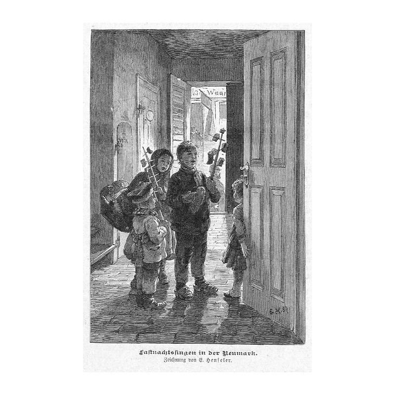 "Fastnachtssingen in der Neumark. Zeichnung von E. Henseler."
