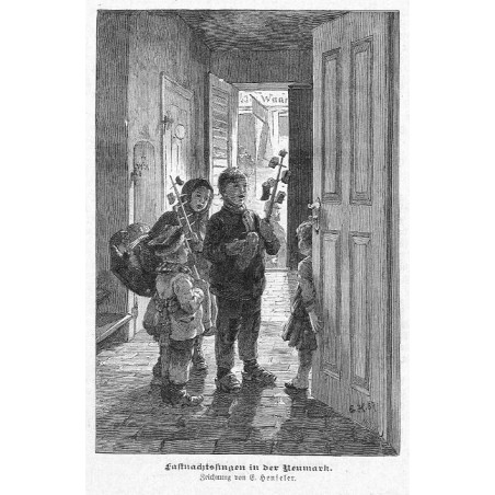 "Fastnachtssingen in der Neumark. Zeichnung von E. Henseler."