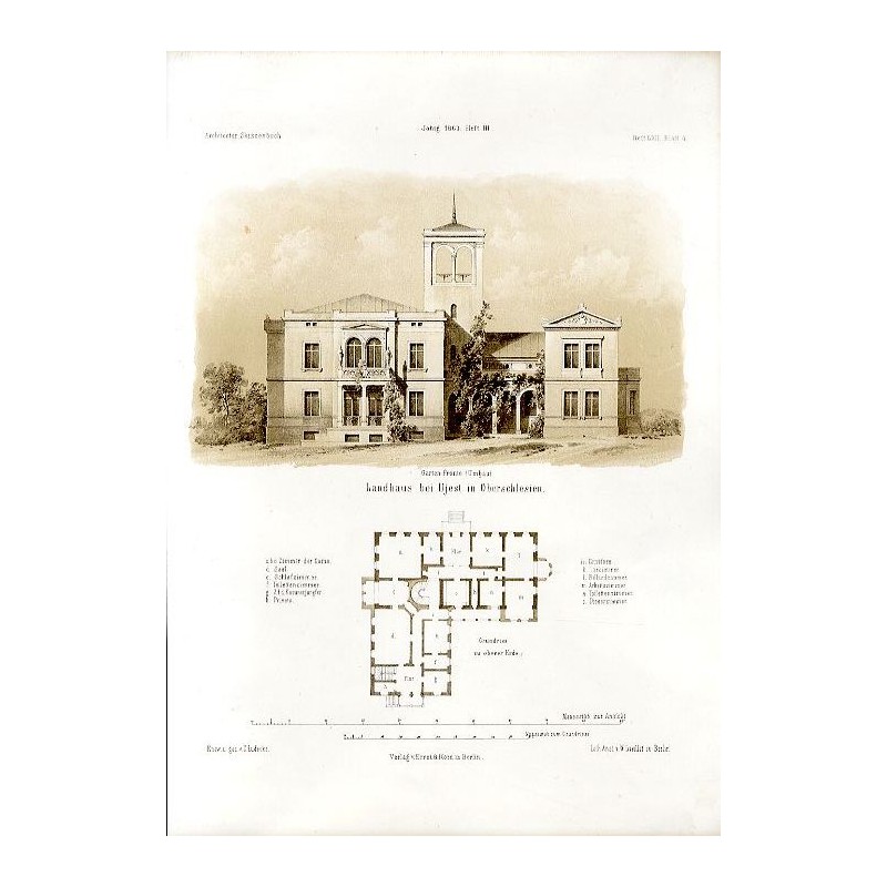 "Landhaus bei Ujest in Oberschlesien. Garten Fronte (Umbau). Grundriss zu ebener Erde. [...]"
