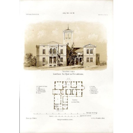 "Landhaus bei Ujest in Oberschlesien. Garten Fronte (Umbau). Grundriss zu ebener Erde. [...]"
