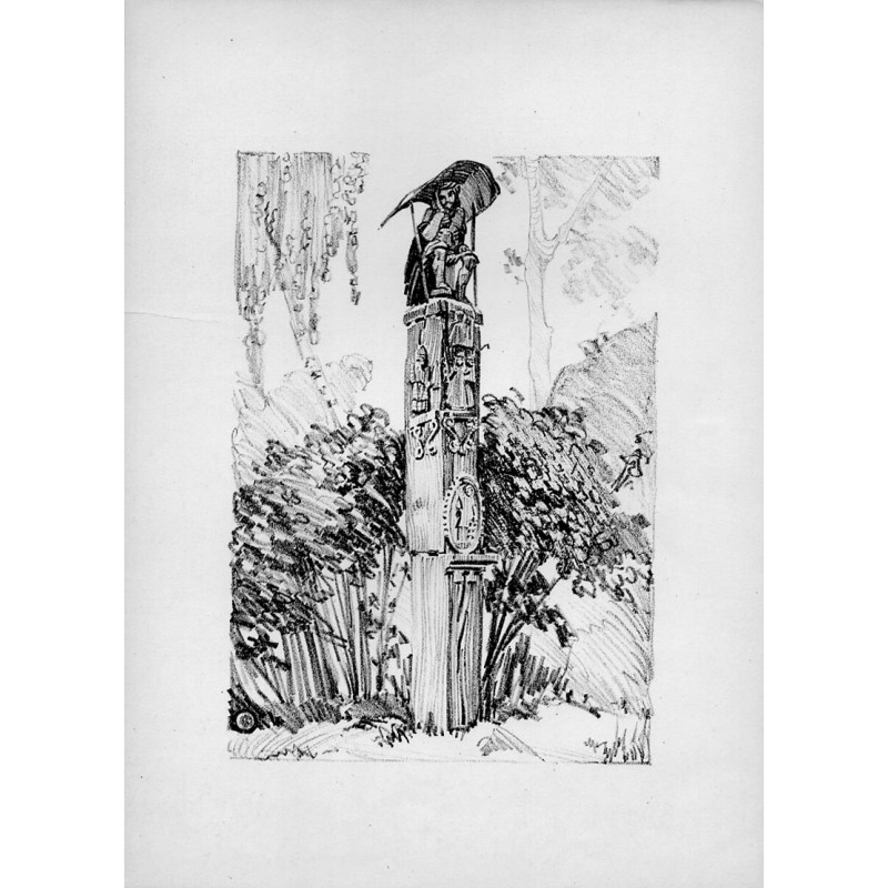 Tabl. 14. Figura przydróżna we wsi (Ołobok, powiat ostrowski) z napisem wyciętym u dołu: "Fąndator Szymon Bogay r. 1840" / "TABL