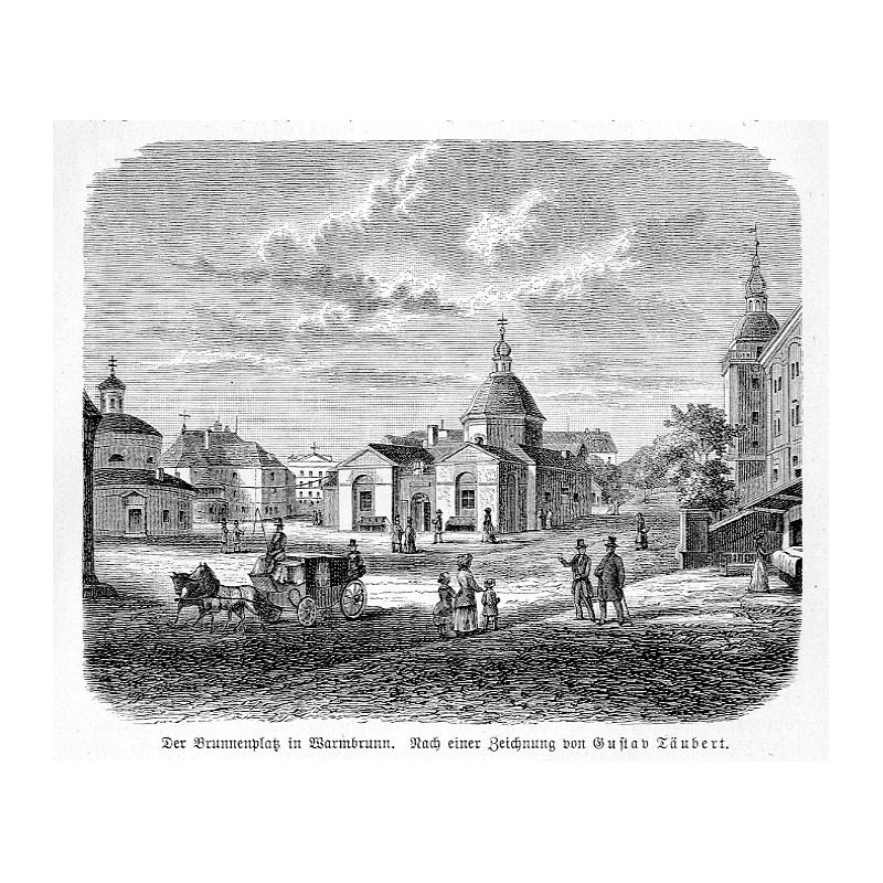 "Der Brunnenplaz in Warmbrunn. Nach einer Zeichnung von Gustav Täubert."
