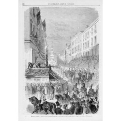 [1] "Entrée du roi et de reine de Prusse á Koenigsberg passage de Leurs Majestés dans la Lange Gasse. - D'apres un croquis de M