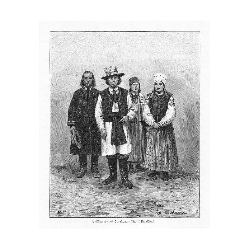 "Volksgruppe aus Opryszowce (Bezirk Stanislau)."