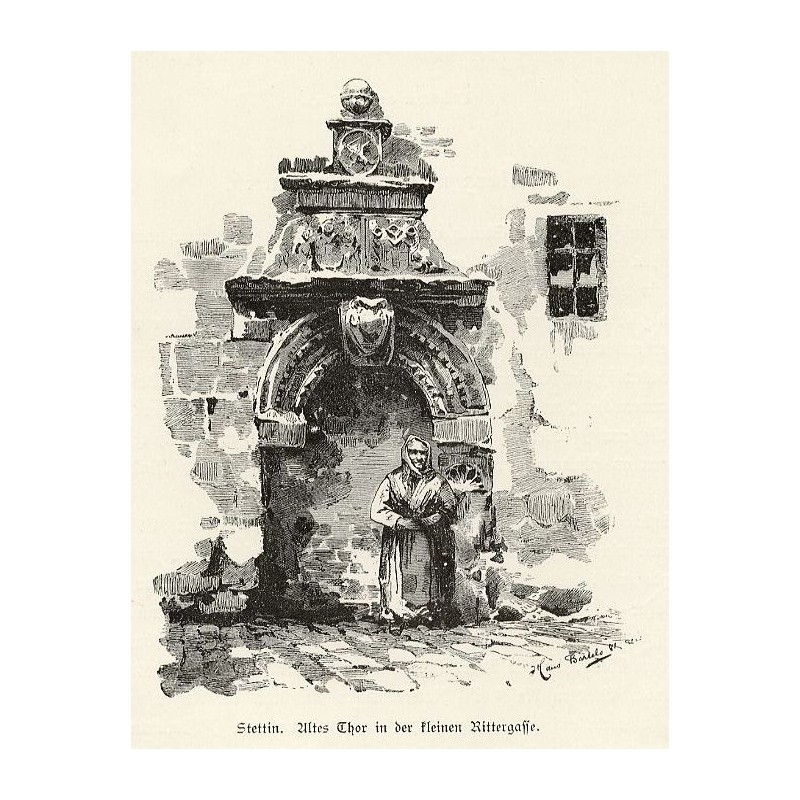 [1] "Stettin. Altes Thor in der kleinen Rittergasse." [2] "Oderkähne auf der Werft."