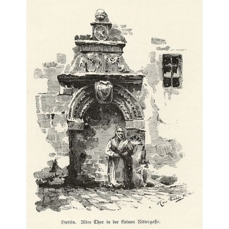 [1] "Stettin. Altes Thor in der kleinen Rittergasse." [2] "Oderkähne auf der Werft."