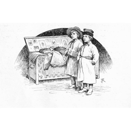 ("Schlußbild: Ein polnischer und ein ruthenischer Knabe bei einer Gewandkiste, von Zygmunt Ajdukiewicz")