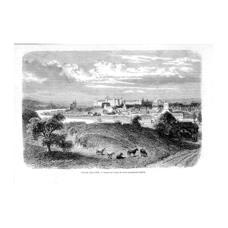 Panorama Krakowa z 1863 roku / "VUE DE CRACOVIE. - D'après les croquis de notre correspondant spècial."