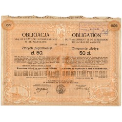 Obligacja 6% Pożyczki Konwersyjnej Obligacja Miasta Warszawy, VI emisja z 25.09.1926