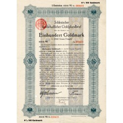 Schlesische Landschaft. Schlesischer landschaftlicher Goldpfandbrief. I. Emission Reihe VI. 6% 100 Goldmark. Breslau / Wrocław 1