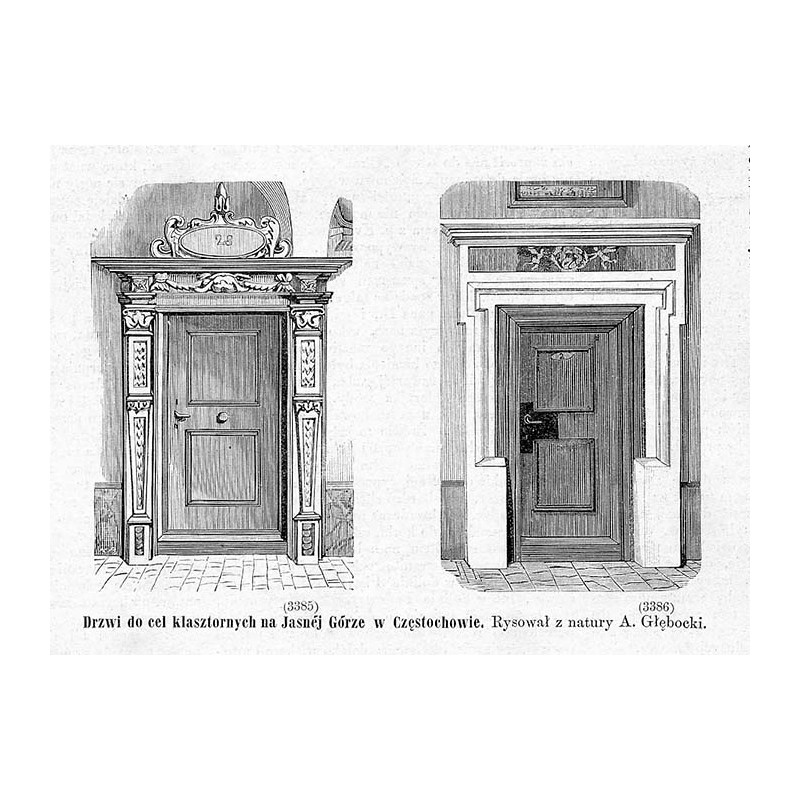 "Drzwi do cel klasztornych na Jasnej Górze w Częstochowie. Rysował z natury A. Głębocki. (3385) (3386)"