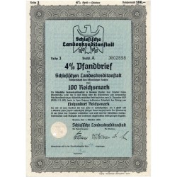 Schlesische Landeskreditanstalt. Reihe 3. 4% Pfandbrief 100 Reichsmark. Breslau / Wrocław 1.10.1940