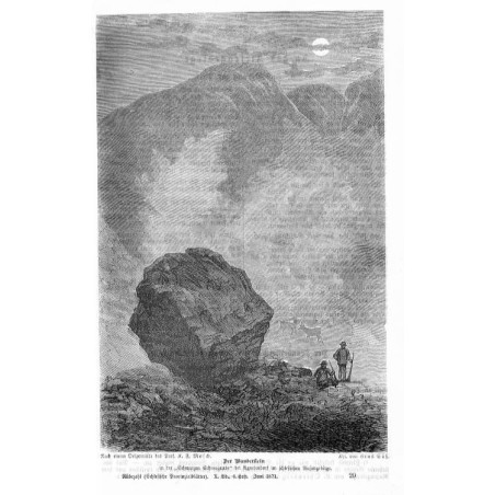 "Der Wanderstein in der "Schwarzen Schneegrube" bei Agnetendorf im schlesischen Riesengebirge."