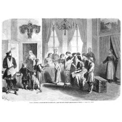 "Dames polonaises se réunissant chez la comtesse D... pour faire de la charpie (gouvernement de Minsk). - Croquis de M. Carauli"