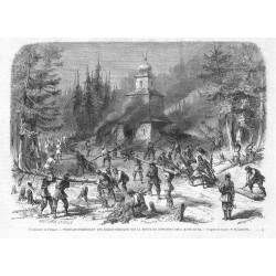 "Événements de Pologne. - POLONAIS INCENDIANT UNE ÉGLISE GRECQUE SUR LA ROUTE DE NOWOGROUDECK (LITHUANIE). - D'apres un croquis