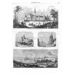 [1] "Vue de Czentochowa Pologne, quartier général des Russes." [2] "Le château royal de Cracovie (mont Wawel)." [3] "Eglise Sa