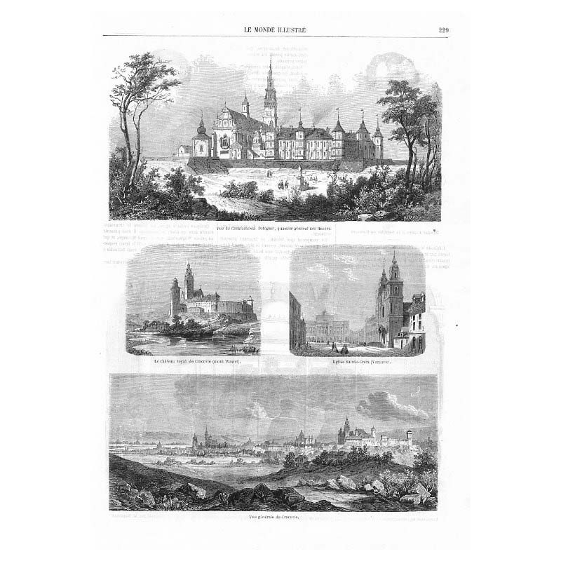 [1] "Vue de Czentochowa Pologne, quartier général des Russes." [2] "Le château royal de Cracovie (mont Wawel)." [3] "Eglise Sa