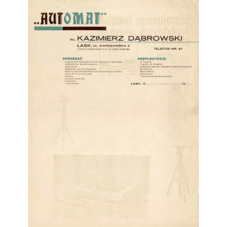 "AUTOMAT" WŁ. KAZIMIERZ DĄBROWSKI ŁASK UL. WARSZAWSKA 2 [...]"