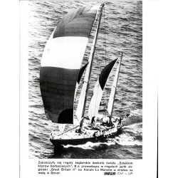 "Zakończyły się regaty żeglarskie dookoła świata "Szlakiem kliprów herbacianych". N/z: prowadzący w regatach jacht angielski "Gr