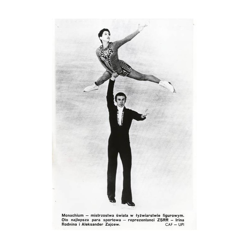 "Monachium - mistrzostwa świata w łyżwiarstwie figurowym. Oto najlepsza para sportowa - reprezentanci ZSRR - Irina Rodnina i Ale