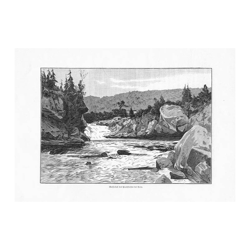 "Wasserfall des Pruthflusses bei Dora." / "Wasserfall des Pruthflusses in Dora, Karpathen, von Roman Kochanowski"