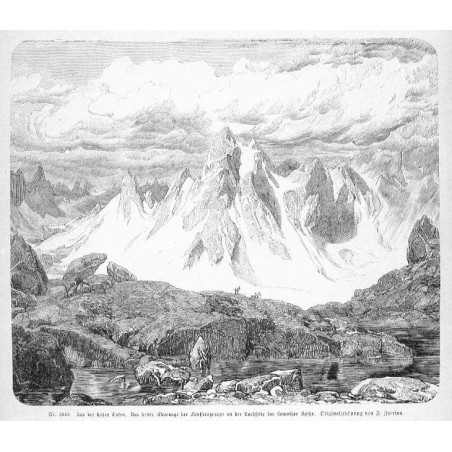 "Nr. 3643. Aus den hohen Tatra. Das dritte Meerange der Fünfseengruppe an der Nordseite der Lomnitzer Spitze. Originalzeichnung