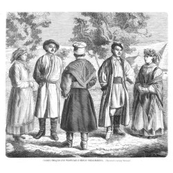 Ubiory świąteczne włościan z okolic Szkalmierza / "UBIORY ŚWIĄTECZNE WŁOŚCIAN Z OKOLIC SZKALMIERZA. (Rysował z natury Szerner)."