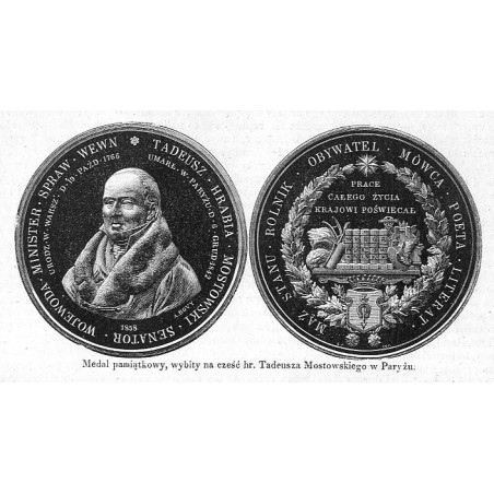"Medal pamiątkowy, wybity na cześć hr. Tadeusza Mostowskiego w Paryżu."