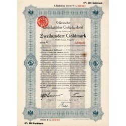 Schlesische Landschaft. Schlesischer landschaftlicher Goldpfandbrief. I. Emission Reihe V. 6% 200 Goldmark. Breslau / Wrocław 15